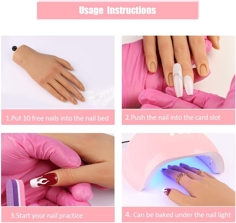 Nail Pratice Training Hand for Acrylic Nails with Stand Bracket,Soft Silicone Maniquin Hand, Flexible Bendable Nail Practice Fake Hand for Nails Art Practice Tool