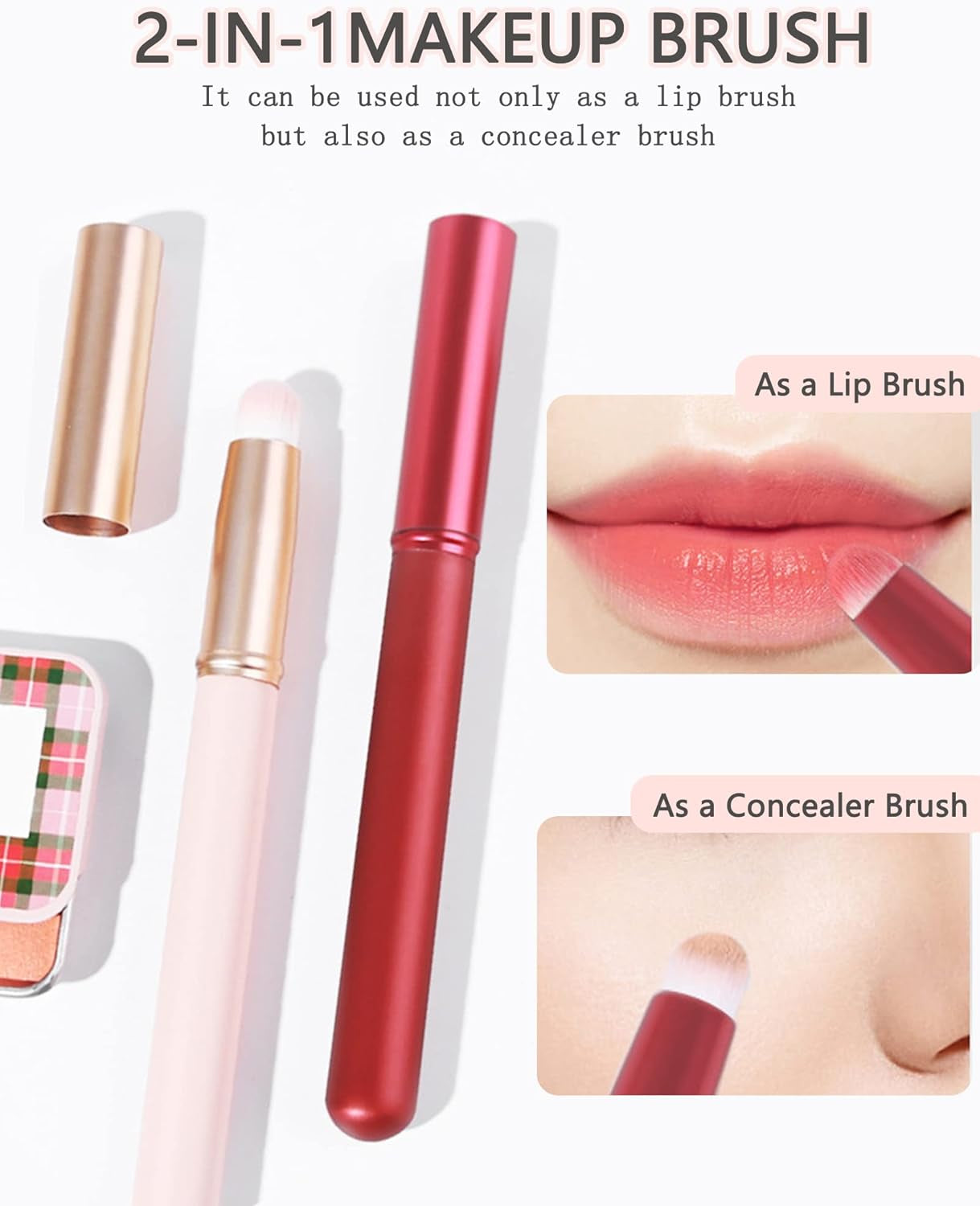 Lip Blending Brush with Lid, Lipstick Smudge Brush, Spot Concealer Brush, Professional Lip Makeup Brush for Lipstick Gloss Creams, Hygienic Portable with Cap, for Women Girl Gift-1Pcs Red