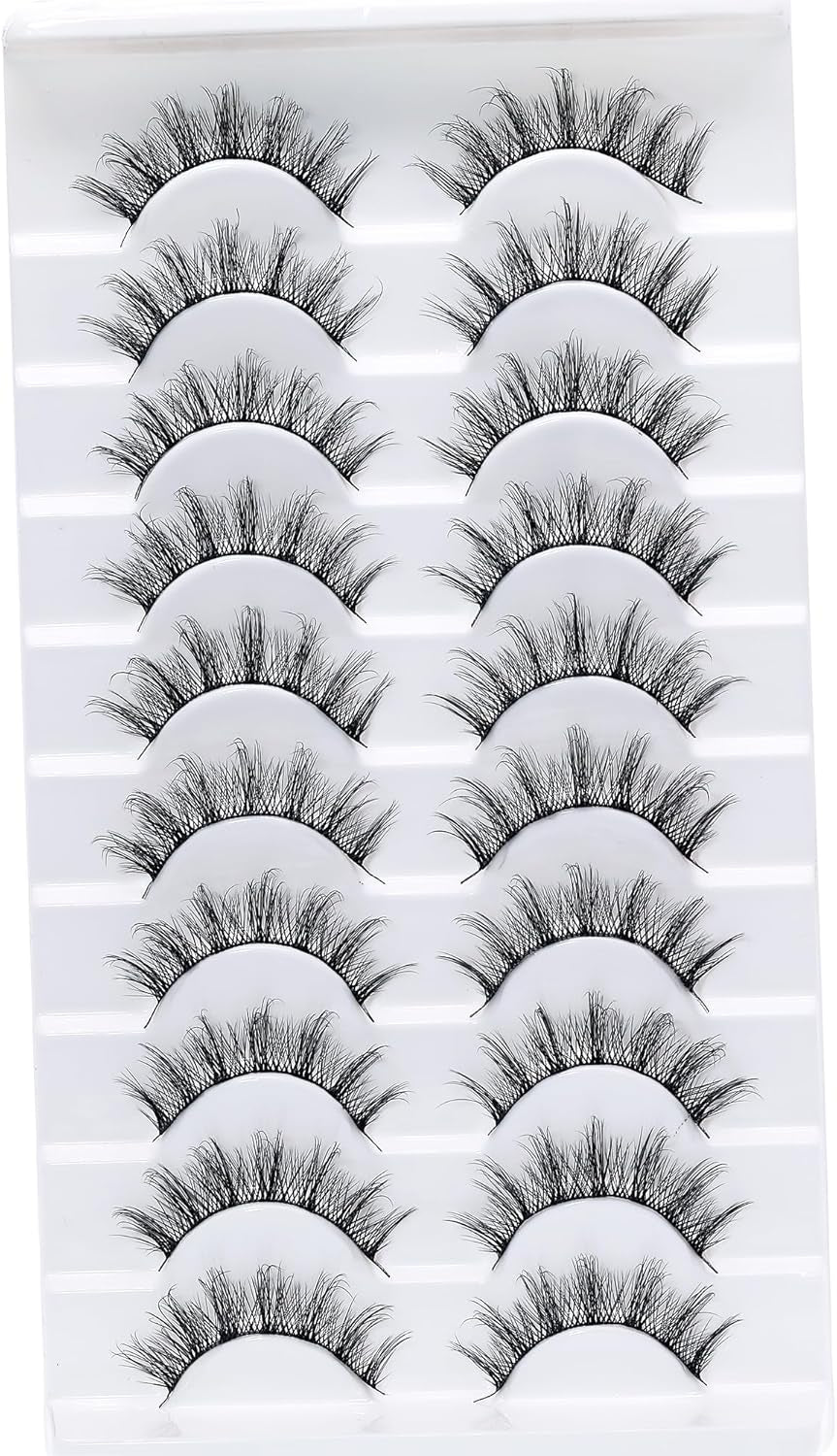 Manga Lashes with Ultra Thin Band,10 Pair Spiky Natural Look Lashes Cat Eye False Eyelashes Look like Extensions.