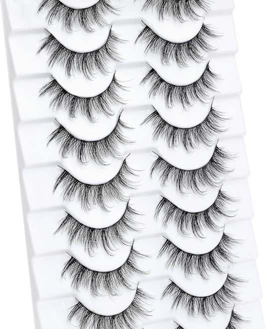Manga Lashes with Ultra Thin Band,10 Pair Spiky Natural Look Lashes Cat Eye False Eyelashes Look like Extensions.
