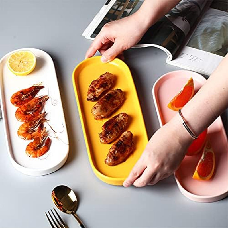 Ceramic Sink Tray, Bathroom Counter and Bathtub Organizer, Cosmetics Dish, Candle Holder, Perfume Shampoo Liquid Soap Holder - Simple Style Design for Bathroom and Kitchen (2Pcs White)