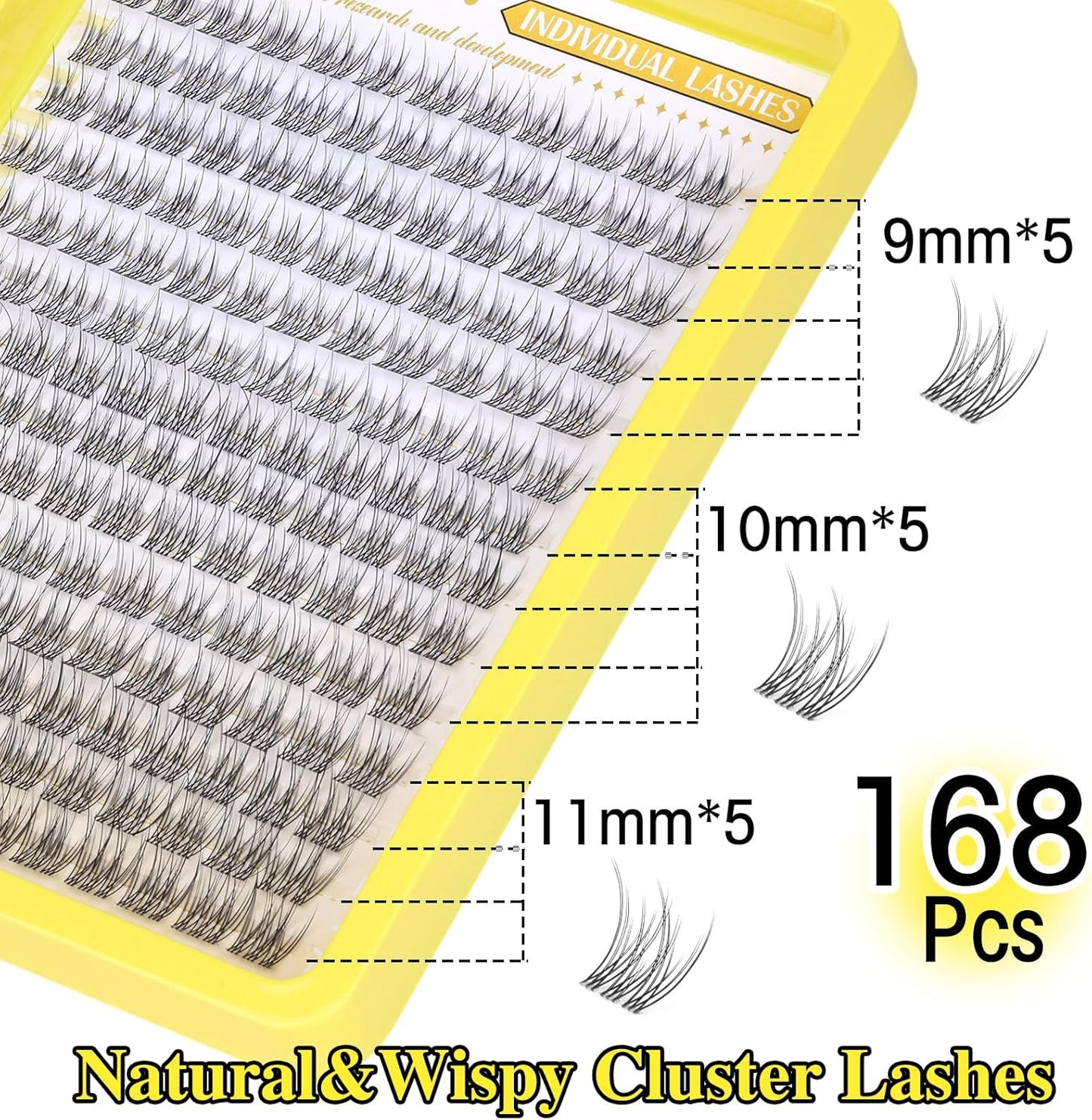 Lashes Clusters Natural CC Curl Eyelash Clusters Wispy 168Pcs Individual Lashes Clear Band DIY Eyelash Extension (9MM 10MM 11MM)