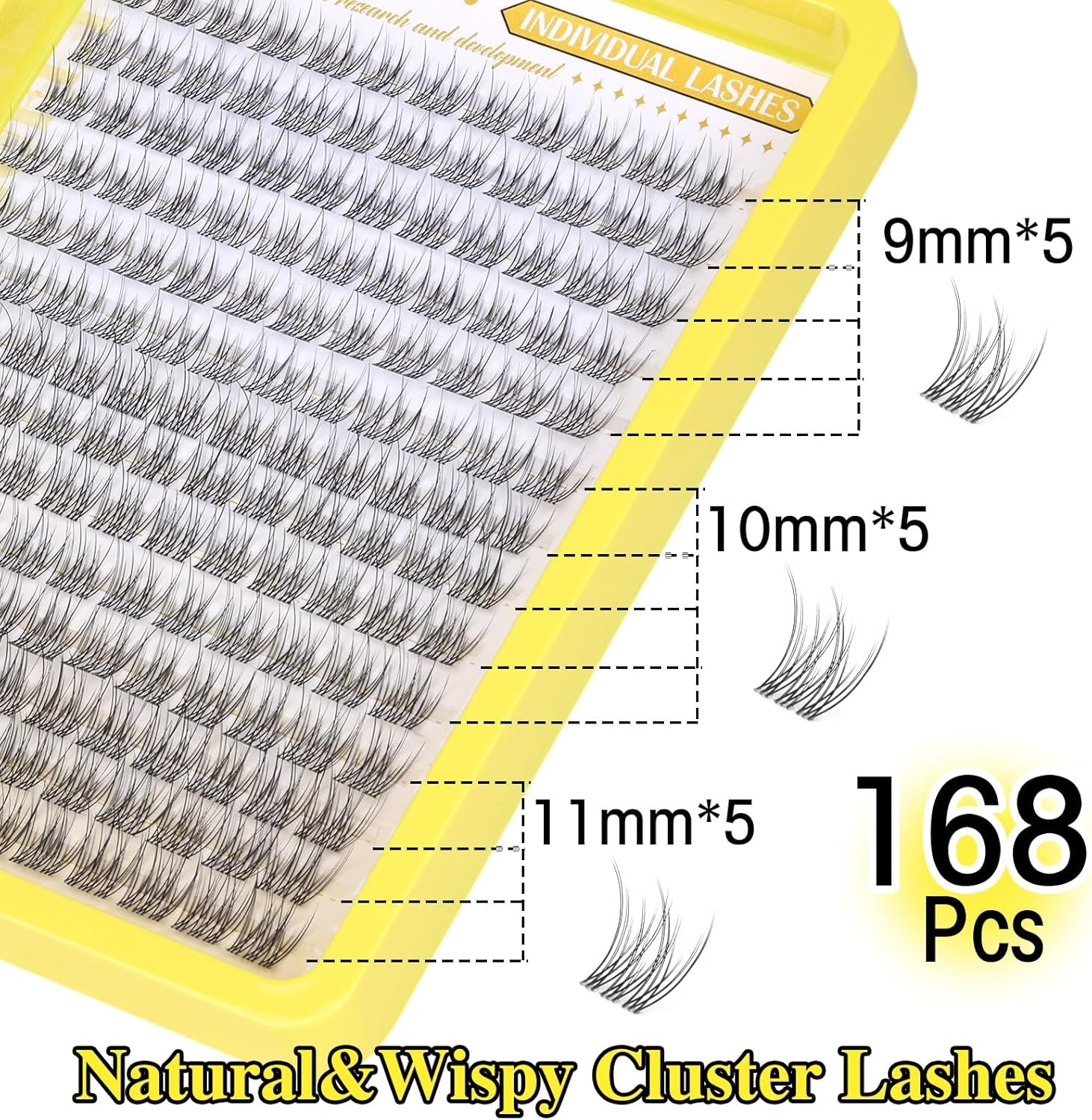 Lashes Clusters Natural CC Curl Eyelash Clusters Wispy 168Pcs Individual Lashes Clear Band DIY Eyelash Extension (9MM 10MM 11MM)