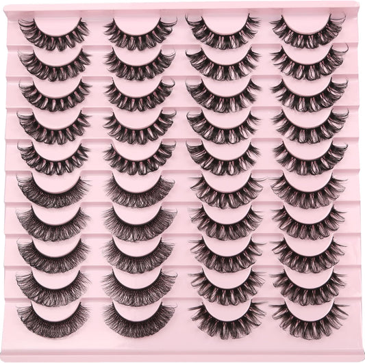 False Eyelashes Fluffy Russian Strips Lashes 3D Faux Mink Lashes Pack D Curly Soft Fake Eyelashes 20 Pairs Multipack