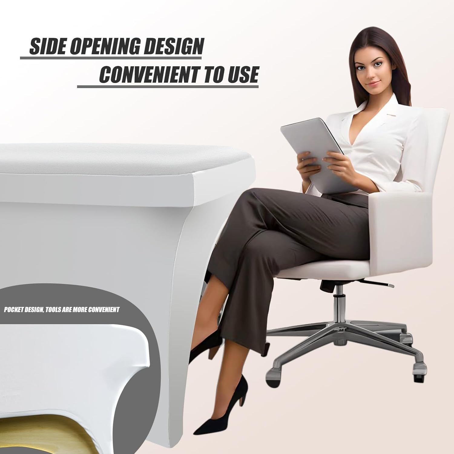 PU Leather Massage Table Cover Protector Waterproof Lash Bed Cover Protective Covers for Salon Massage Table, Wipeable and High Elasticity Vegan Leather Lash Bed Topper(White, 6FT)