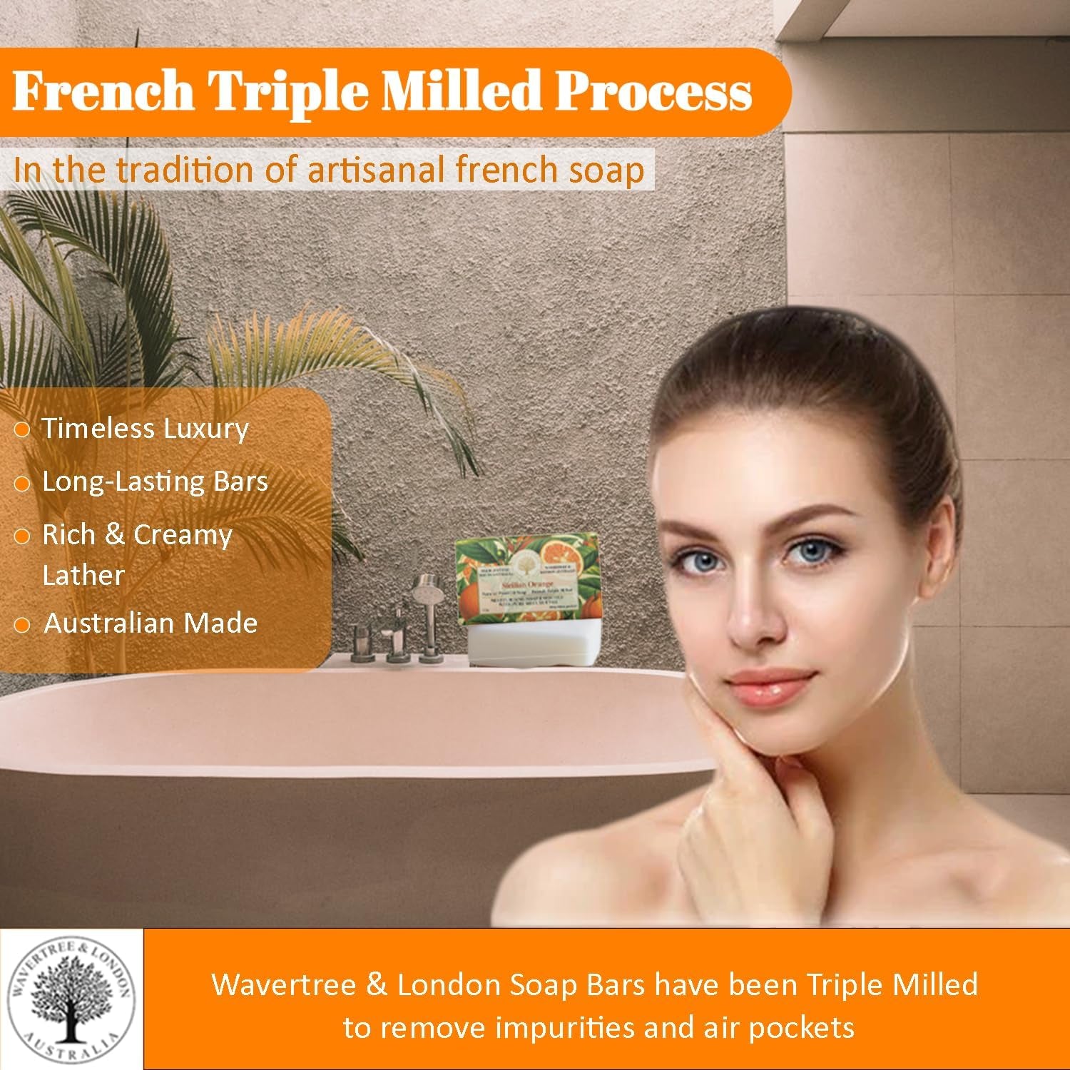 Sicilian Orange (2 Bars), 7Oz Moisturizing Natural Soap Bar, French -Milled and Enriched with Shea Butter