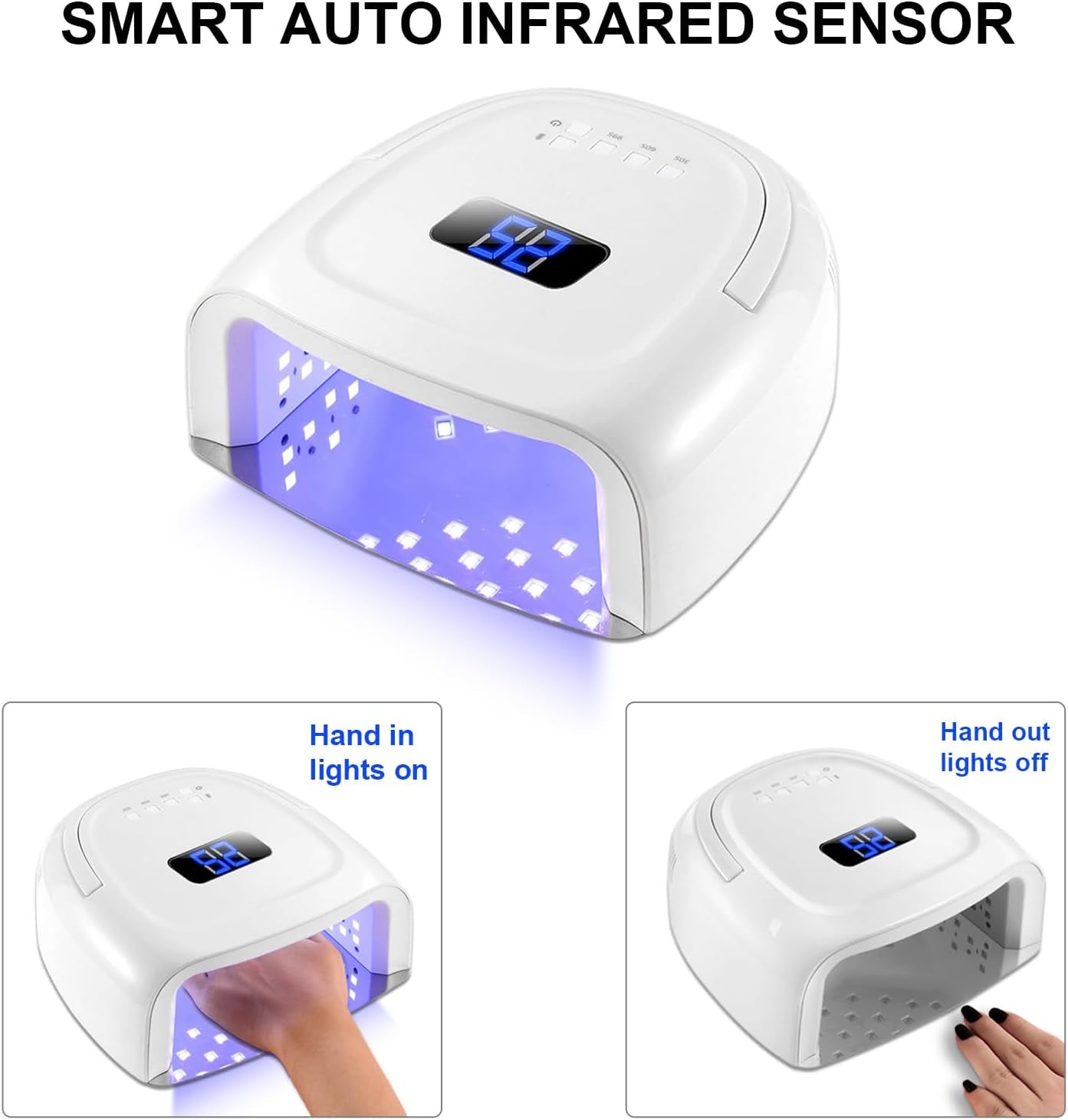 UV LED Nail Lamp,60W Professional Rechargeable UV LED Nail Dryer for Gel Nail Polish Dryer Fast Curing Lamp, 4 Timer Settings Gel Nail Lights for Auto Sensor Nail Machine (White)