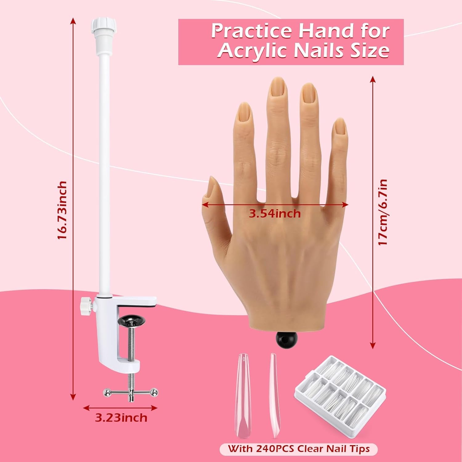 Practice Hand for Acrylic Nails, Realistic Silicone Nail Hand Practice, Flexible Fake Nail Mannequin Training Hand for Nail Practice, Acrylic Nail Art Practice Tool (With Visible Joints)
