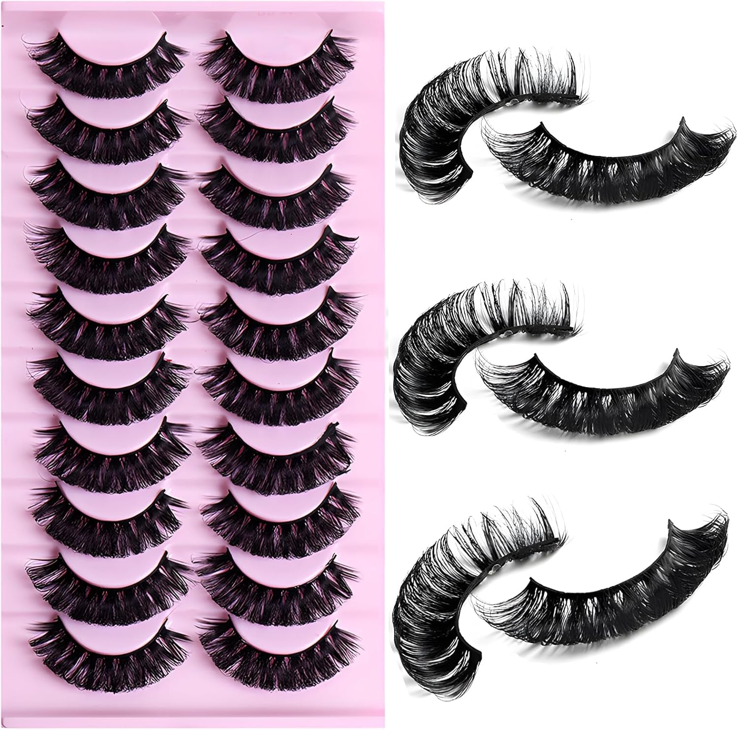 10 Pairs False Eyelashes Russian Strips Eye Lashes Fluffy False Lash Wispy Eyelash Extension Natural Look D Curly Volume Fake Eyelashes Reusable Eye Lash for Women Girls