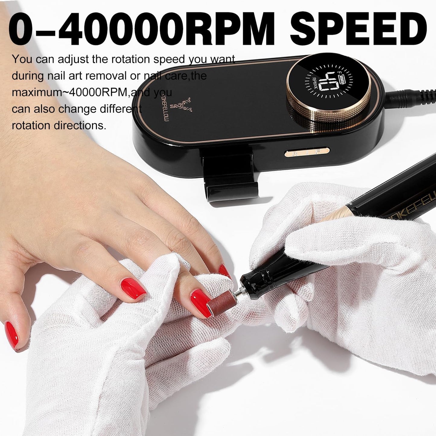 Electric Nail Drill - 40000RPM Nail Drill Machine for Acrylic Nail Kit with Nail Dust Brush for Dip Powder Manicure Pedicure Rechargeable Nail Drill Gift Set for Women
