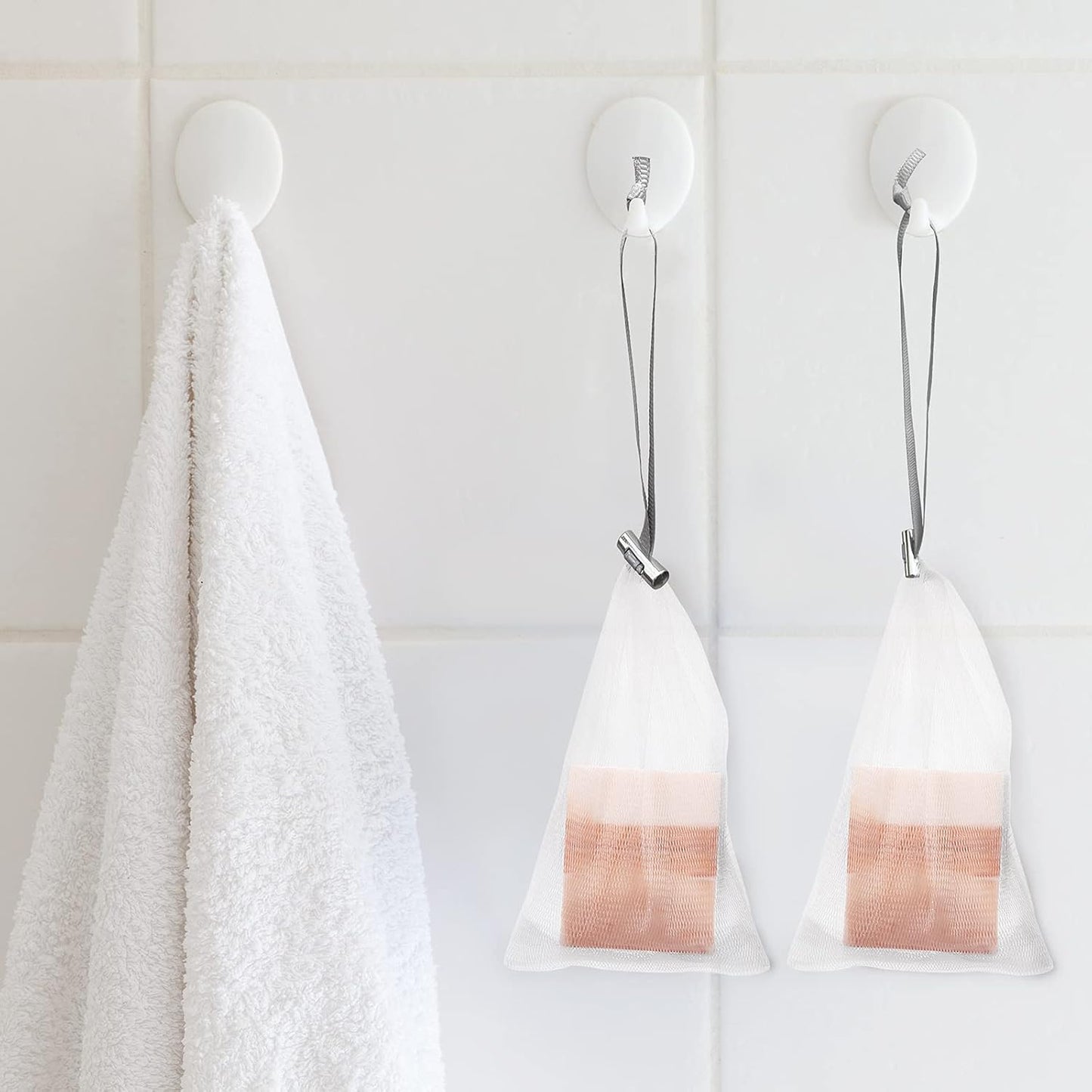 6 Pack Mesh Soap Bag Mesh Foaming Net Soap Sack Bags Soap Handmade Soap Bubble Mesh Net Bags with Drawstring for Bath & Shower (Gray）