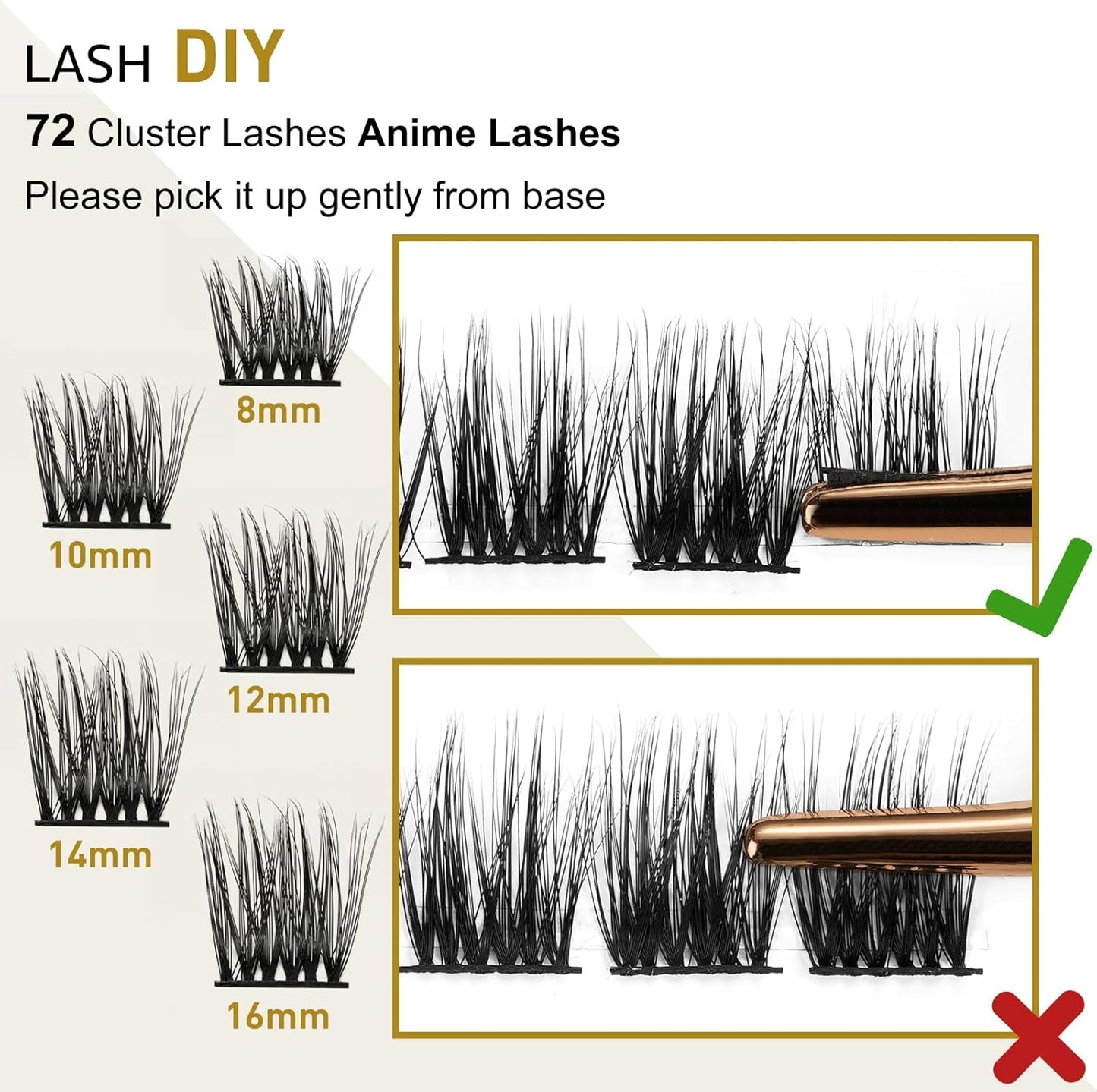 Lash Clusters B42 Mixed Tray 72 Clusters Lashes B&Q LASH Eyelash Clusters C D Curl Individual Lashes Volume DIY Lash Extensions at Home (B42,D-8-16Mix)