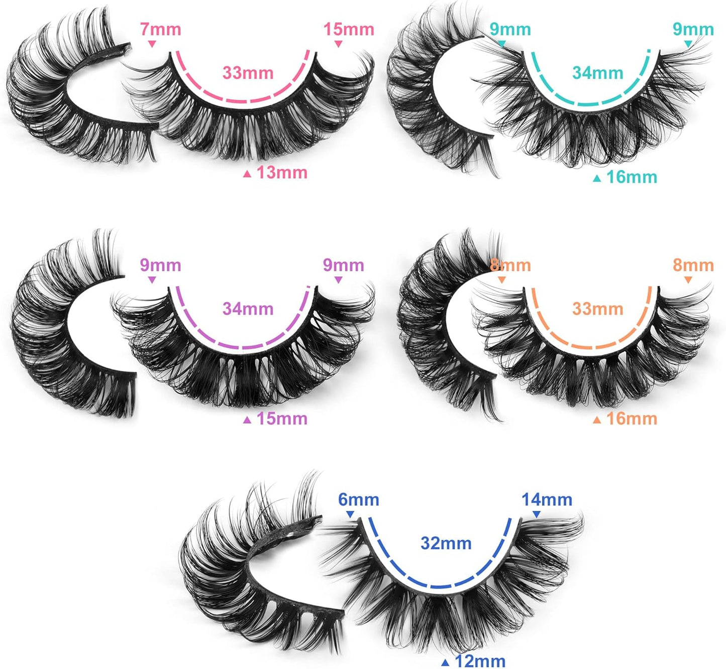 Eyelashes Russian Volume Strip Lashes 5 Styles Mixed Natural Wispy D Curly Mink False Eyelashes Look like Extensions 10 Pairs by