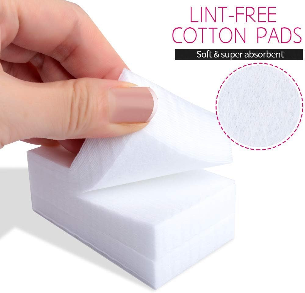 1200Pcs Lint Free Nail Wipes Pads with Plastic Bottle, 1Pcs 100Ml Gel Polish Remover Pump Dispenser and 1 Packs Gel Acrylic Polish Remover Cleaner Cotton Pads, UV Gel Soak off Clean Wipe