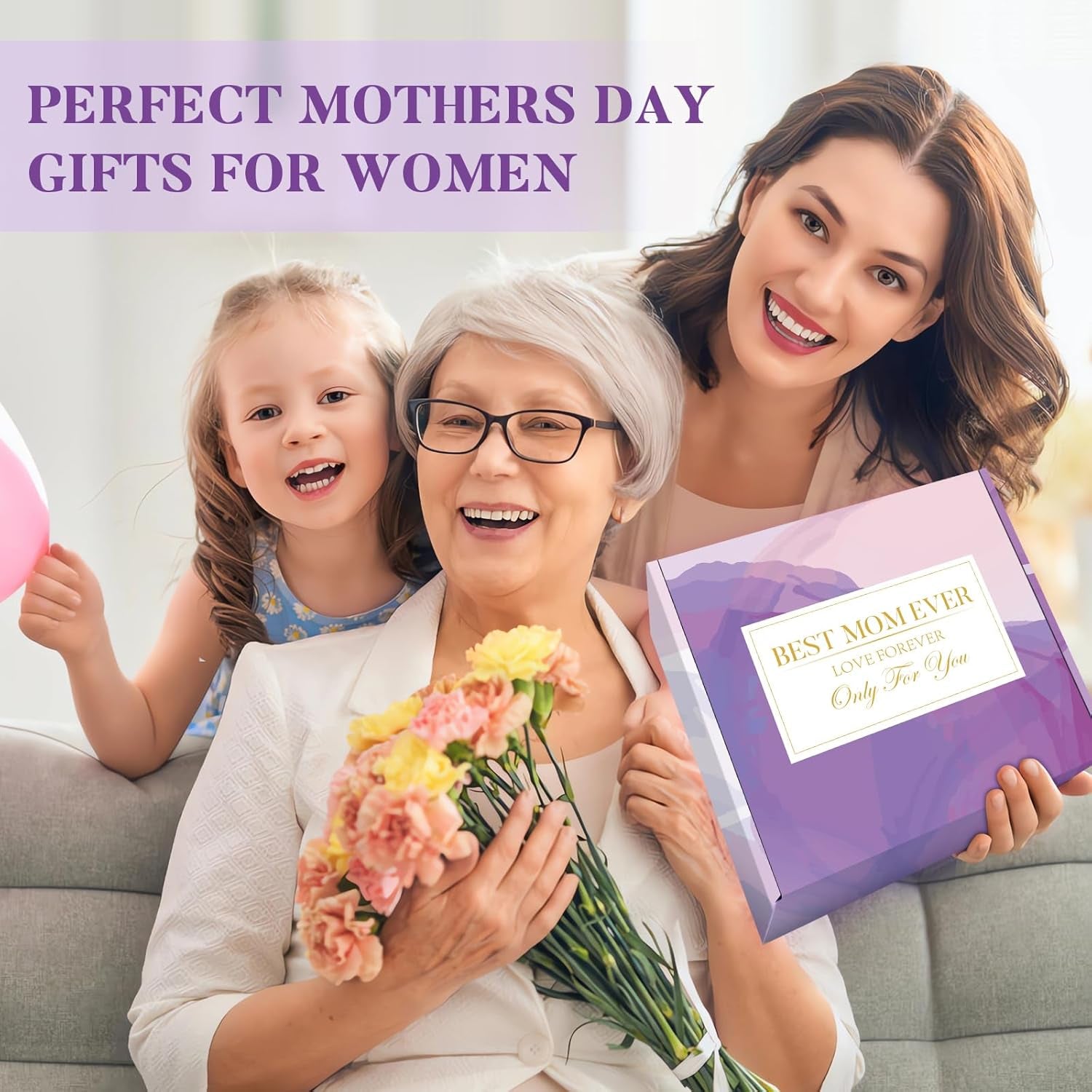 Gifts for Mom Women, Mother Gifts from Daughter Son, Relaxing Spa Gift Basket Set for Mom Sister Husband Mothers Day Gifts Bath Set Gift, Great Purple Blanket Gifts for Women