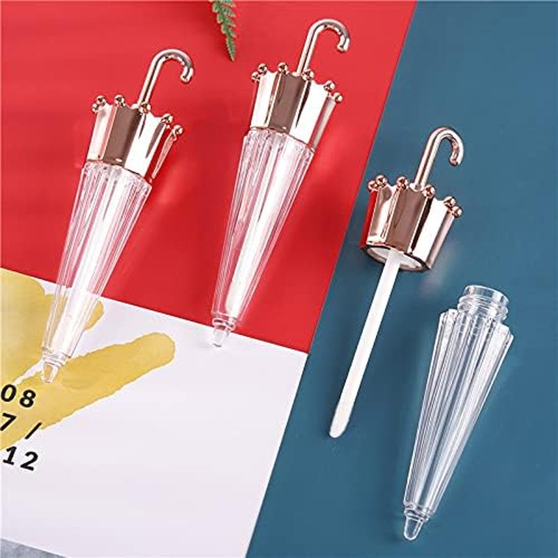 EMPTY 20Pcs Umbrella Shaped Lip Gloss Tube 5Ml, Cute Lipgloss Tubes Containers with Wand Cosmetic Packing Container, Rose Gold, Cute