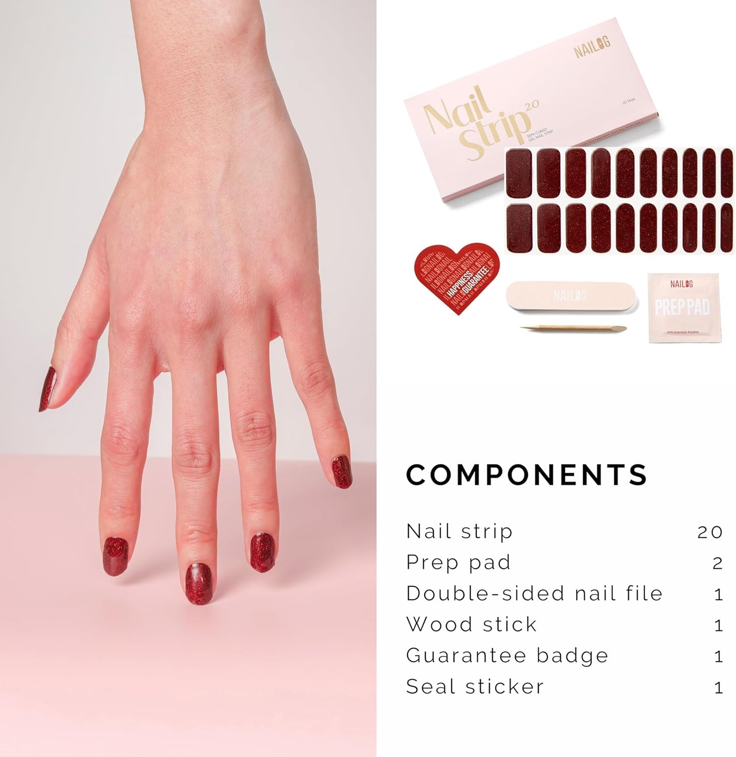 Semi Cured Gel Nail Strips (20 Extra Long Stickers/Wraps) | Buy 3 Get 1 UV Lamp| Glossy & Long Lasting Soft Gel Finishing (Red Carpet)