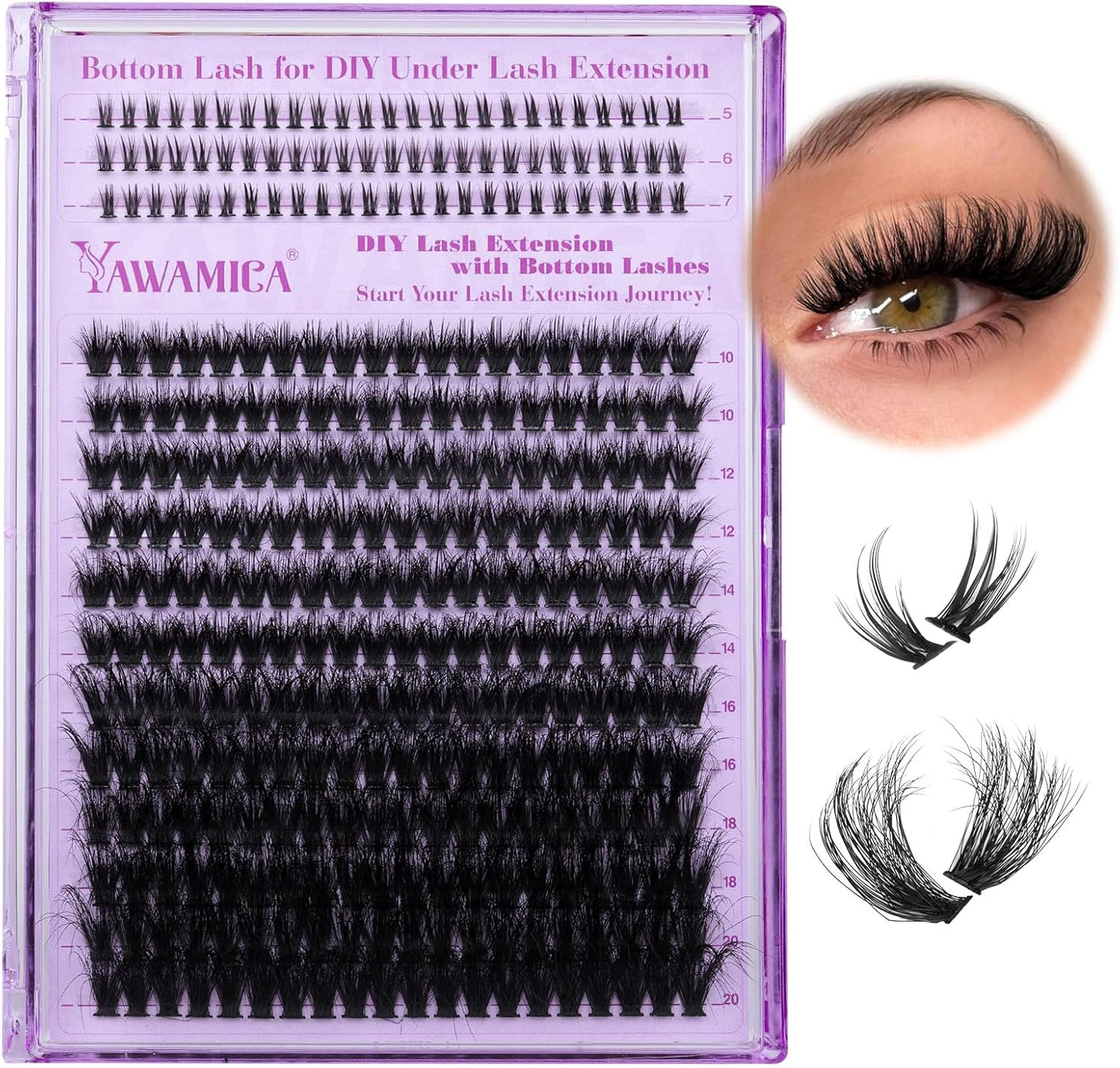 Cluster Eyelash Extensions Fluffy Lash Clusters with Bottom Lashes 200D Volume Individual Lashes 195Pcs Wispy Eyelash Clusters 10-20Mm DIY Lash Extension at Home
