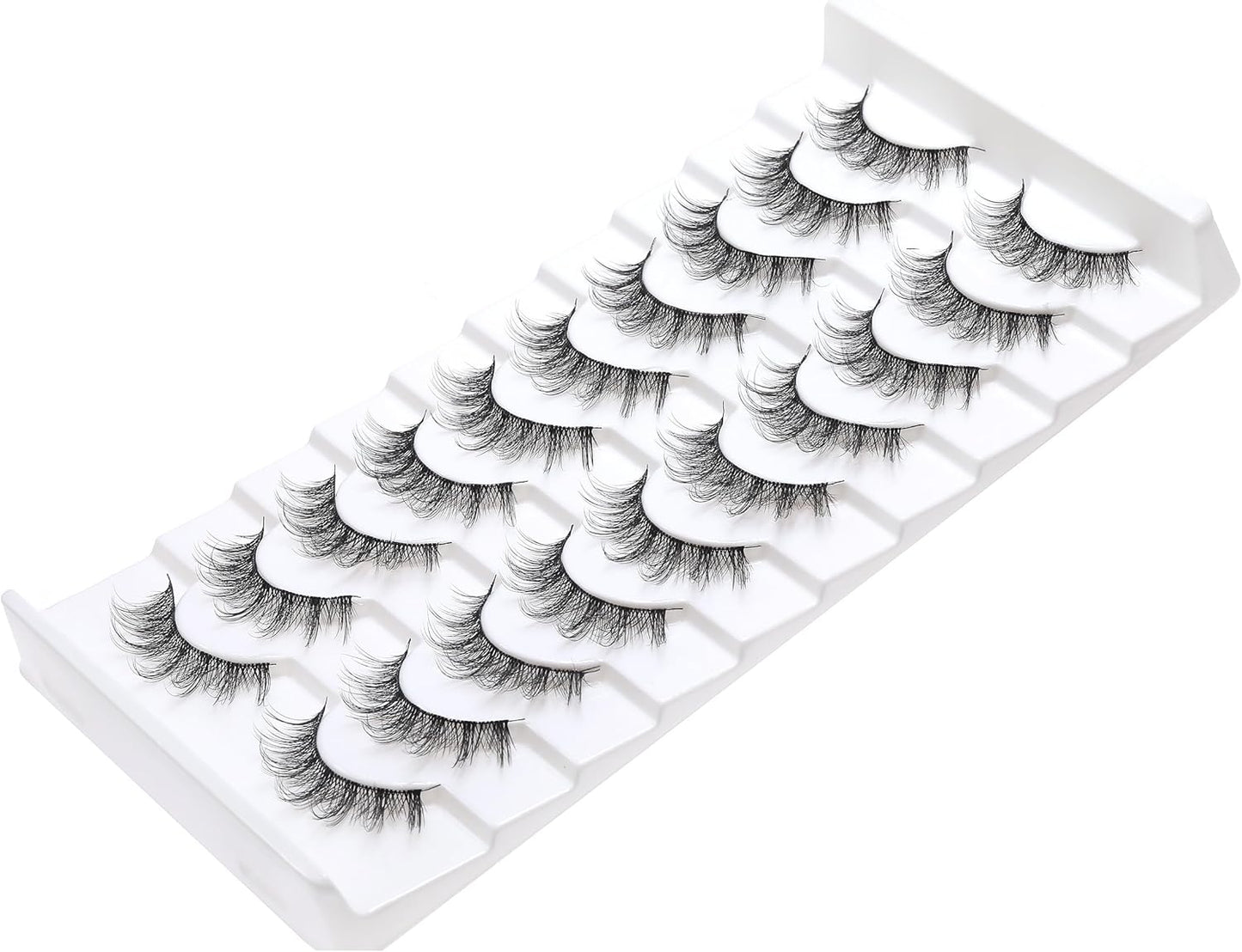 Manga Lashes with Ultra Thin Band,10 Pair Spiky Natural Look Lashes Cat Eye False Eyelashes Look like Extensions.