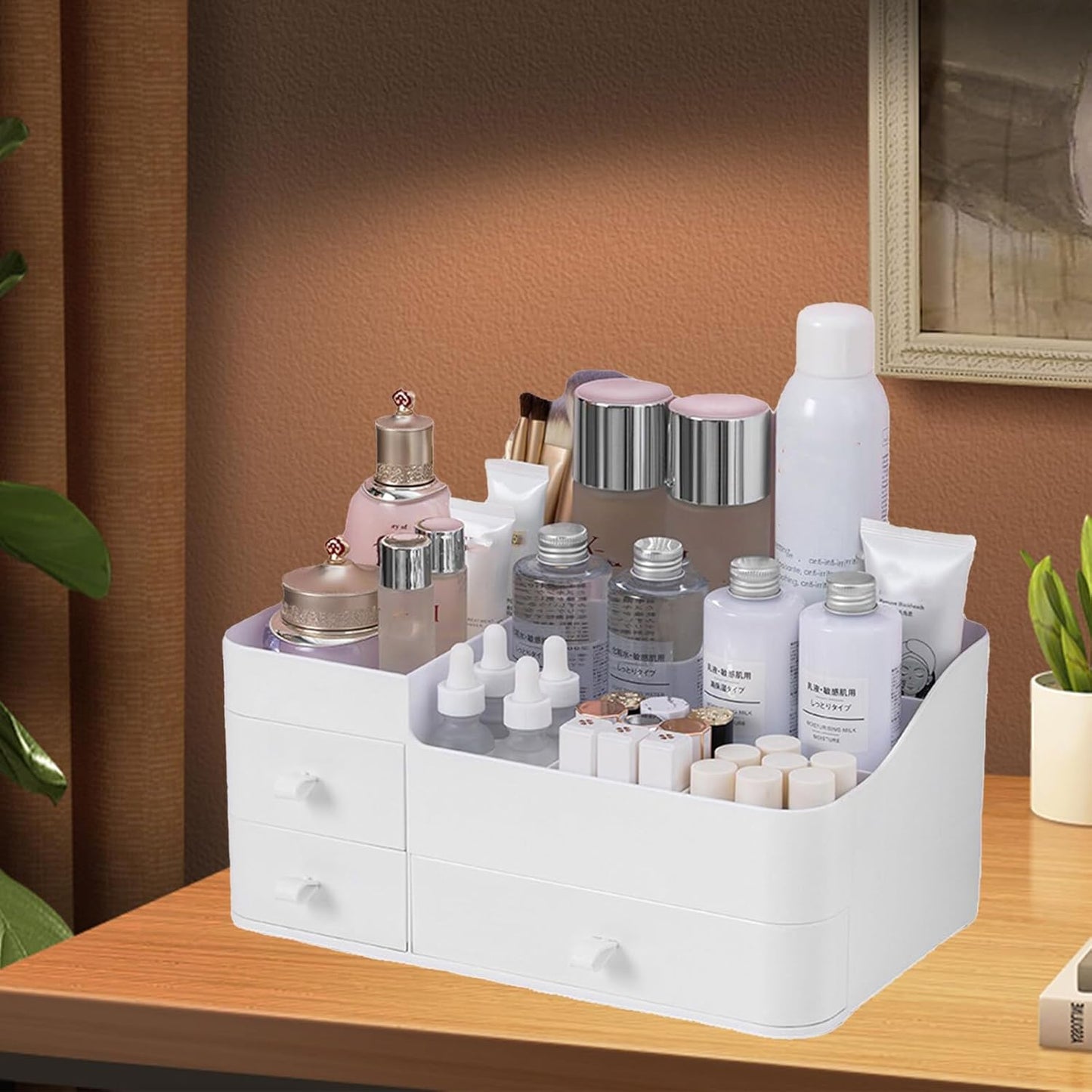 Makeup Organizer with Drawers, Large Capacity Countertop Organizer for Vanity, Skin Care Cosmetic Display Case, Cosmetics Organizer Shelf