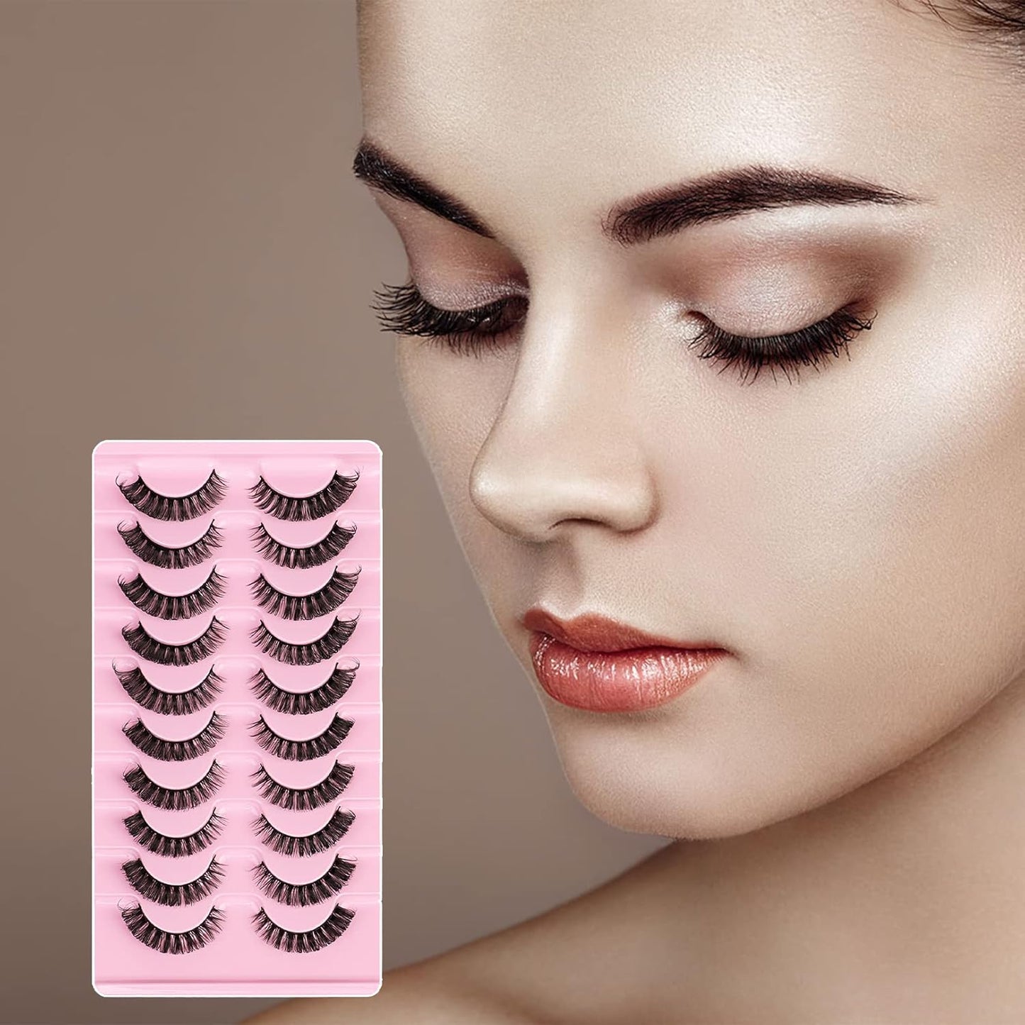 False Eyelashes,Russian Strip Lashes Fluffy Wispy 3D Effect False Lashes D Curl Eye Lashes Reusable Fake Lashes Thick Volume Faux Mink Lashes Natural Look, 10 Pairs