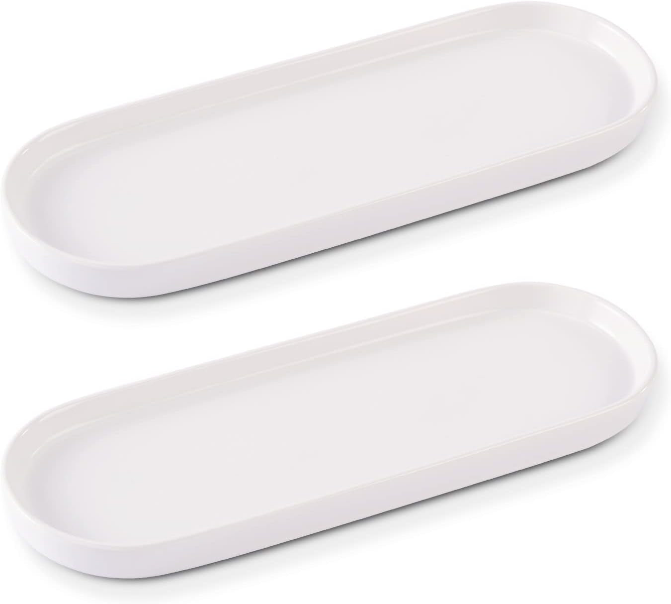 Ceramic Sink Tray, Bathroom Counter and Bathtub Organizer, Cosmetics Dish, Candle Holder, Perfume Shampoo Liquid Soap Holder - Simple Style Design for Bathroom and Kitchen (2Pcs White)