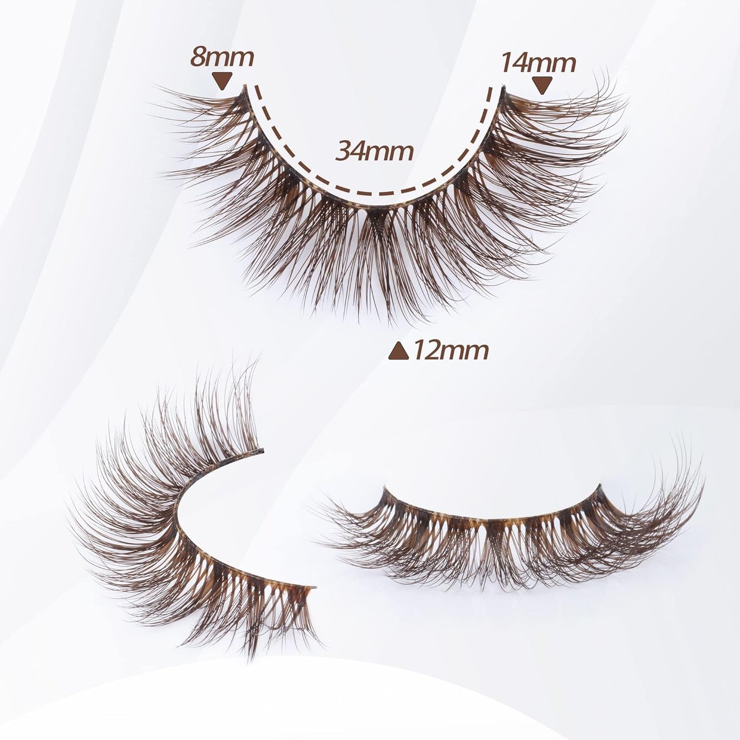 Brown Lashes Natural Look False Eyelashes Cat Eye Natural Lashes Clear Band 14MM Fluffy Wispy False Lashes Strip 10 Pairs