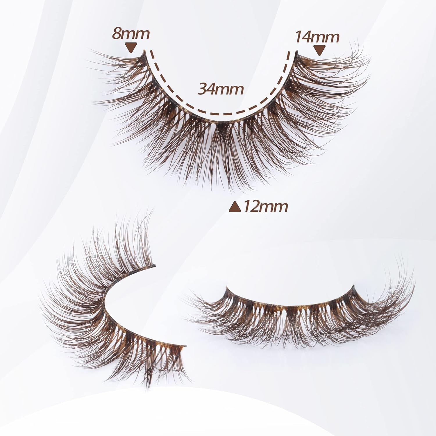 Brown Lashes Natural Look False Eyelashes Cat Eye Natural Lashes Clear Band 14MM Fluffy Wispy False Lashes Strip 10 Pairs