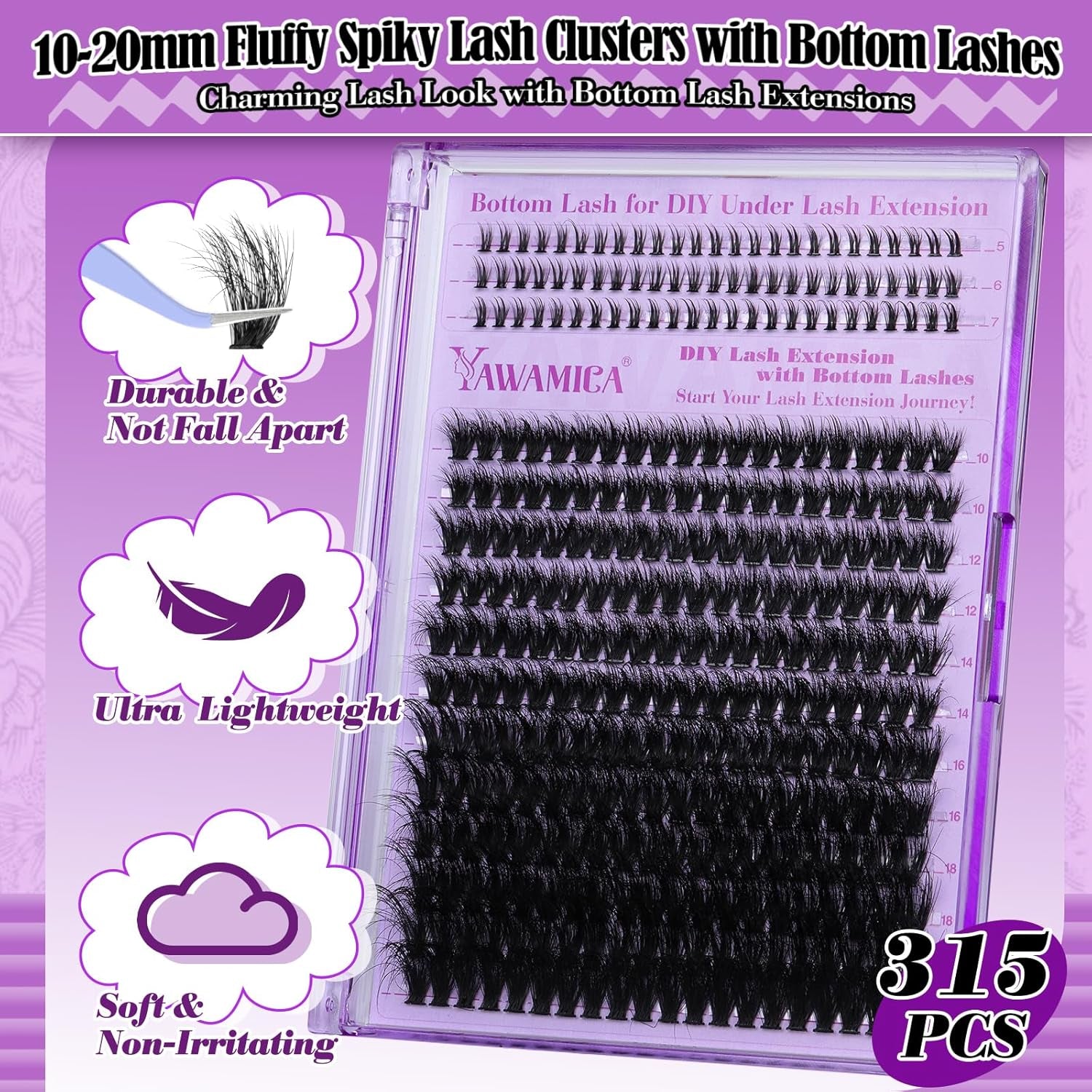 Cluster Eyelash Extensions Fluffy Lash Clusters with Bottom Lashes 200D Volume Individual Lashes 195Pcs Wispy Eyelash Clusters 10-20Mm DIY Lash Extension at Home