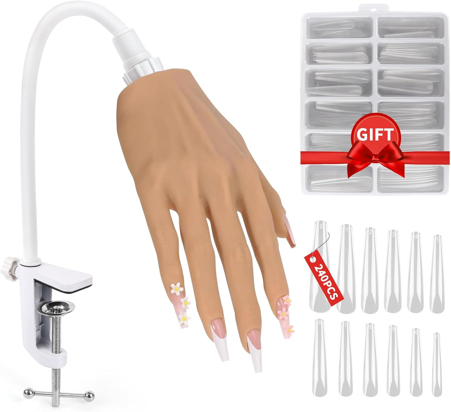 Practice Hand for Acrylic Nails, Realistic Silicone Nail Hand Practice, Flexible Fake Nail Mannequin Training Hand for Nail Practice, Acrylic Nail Art Practice Tool (With Visible Joints)