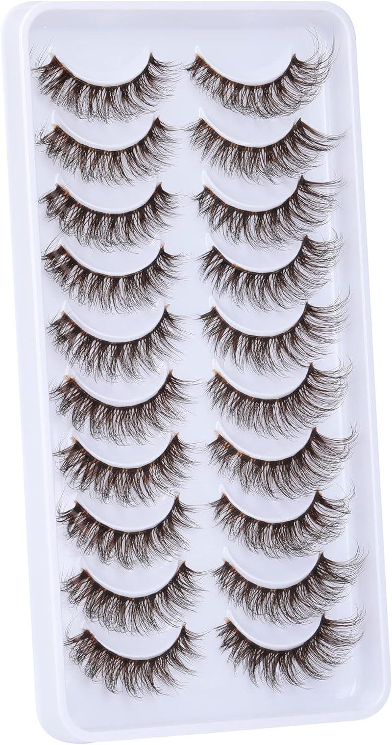 Brown Lashes Natural Look False Eyelashes Cat Eye Natural Lashes Clear Band 14MM Fluffy Wispy False Lashes Strip 10 Pairs