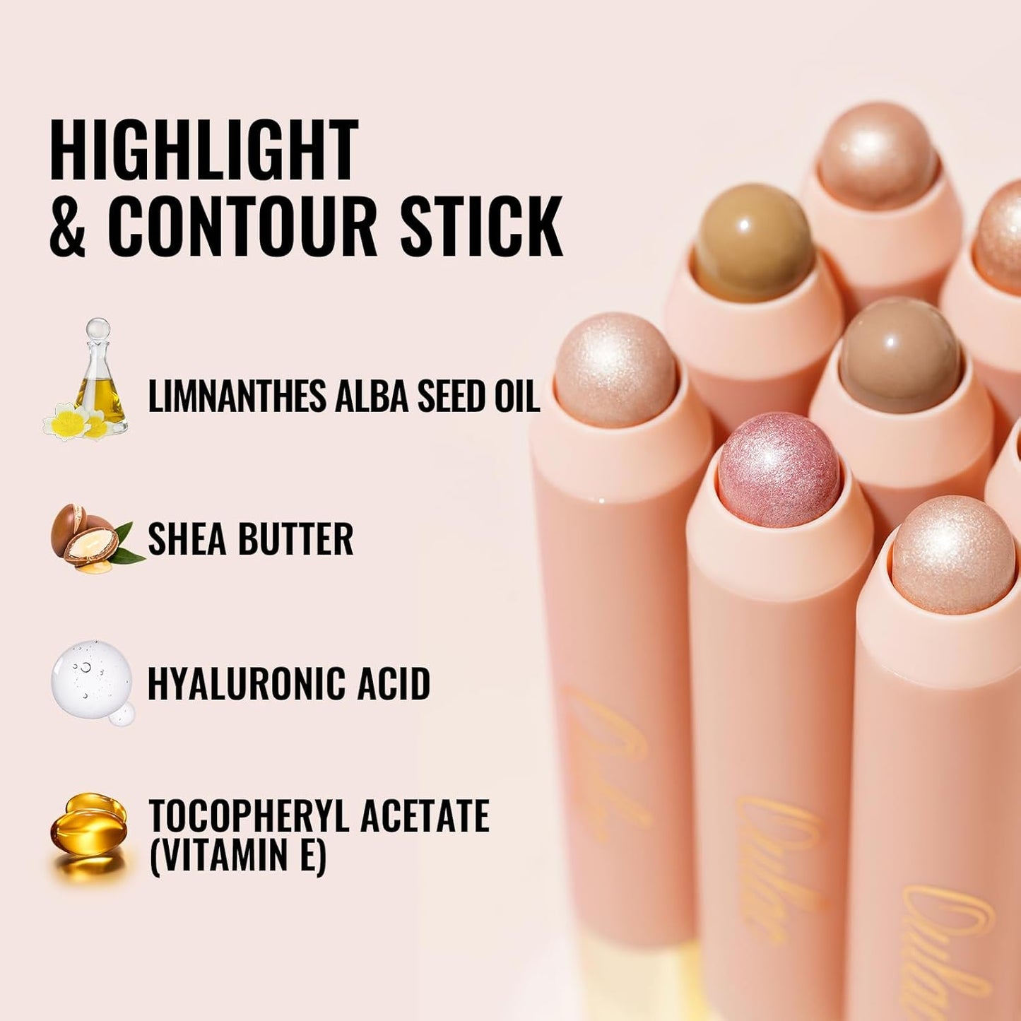 Face Highlighter Stick, Multi-Use Cream Highlighter Makeup Stick, Face Highlighters & Luminizers, No Caking or Dragging, Metallic Finish, Vegan & Cruelty-Free, H2 Butter