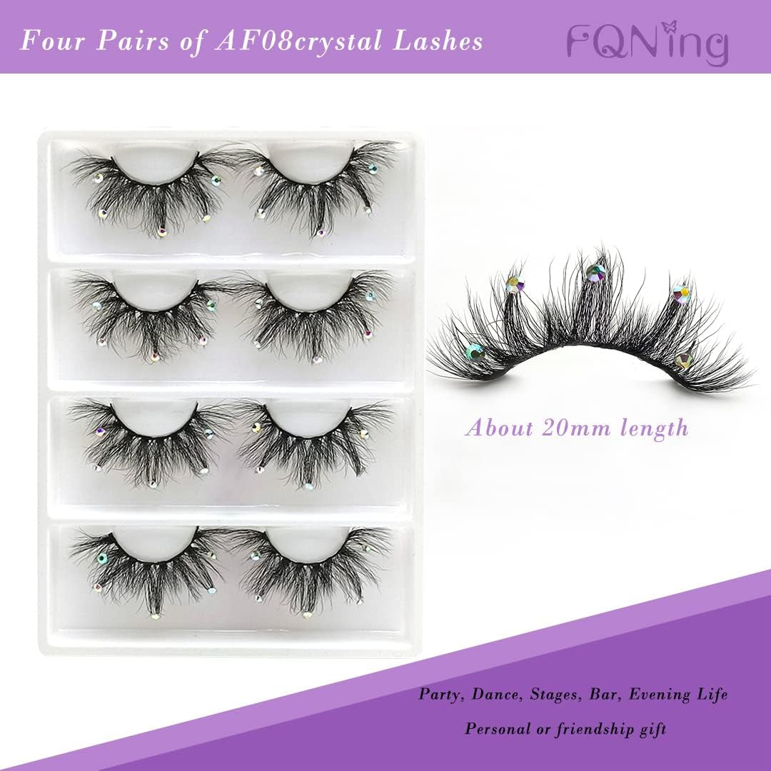 Mink Eyelashes with Glitter Rhinestone 4Pairs (Af08Crystal)