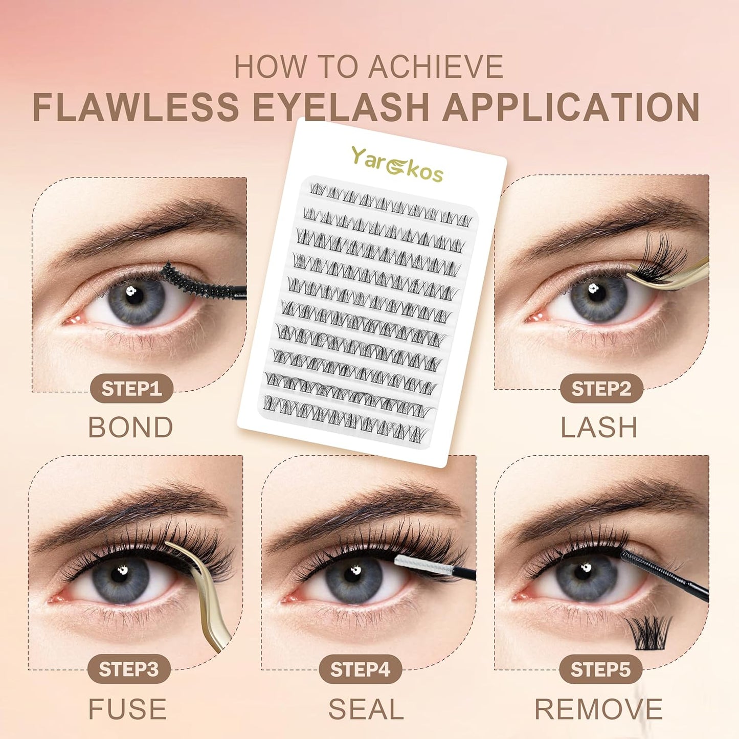 Eyelash Extension Kit, False Lashes Mix 10-16Mm, 2-In-1 Bond Seal Glue, Makeup Remover, Lash Tweezers with Comb, Women DIY Individual Application at Home, 100Pcs C Curl Clusters, B1-Black