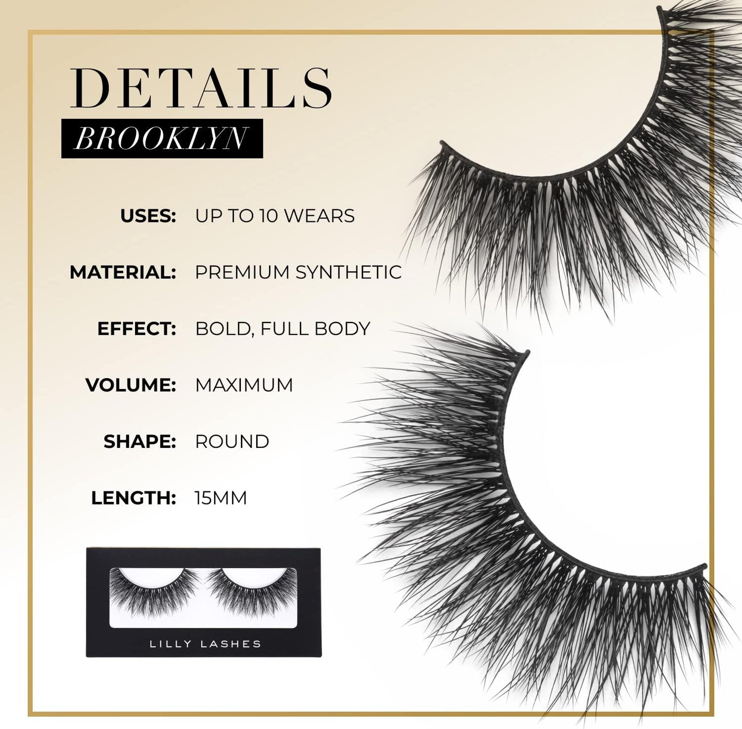 Brooklyn Lash, Premium Synthetic, Full Bodied, Round, 15Mm, Black, False Lashes