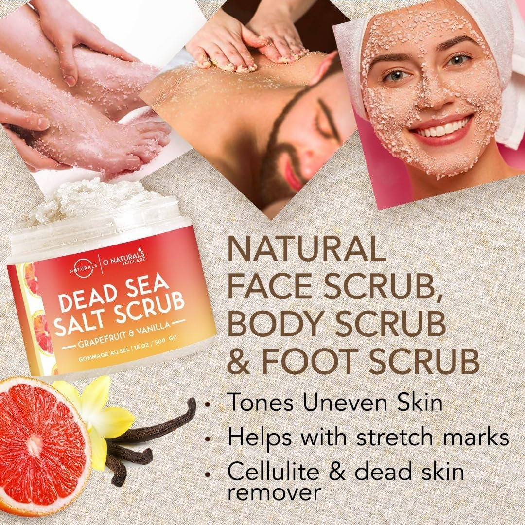 Ultra Exfoliating Body Scrub, Grapefruit 18Oz / 500Ml - Dead Sea Salt Body Scrub Exfoliator for Face & Body - Anti-Aging, Hydrating Natural Salt Scrub