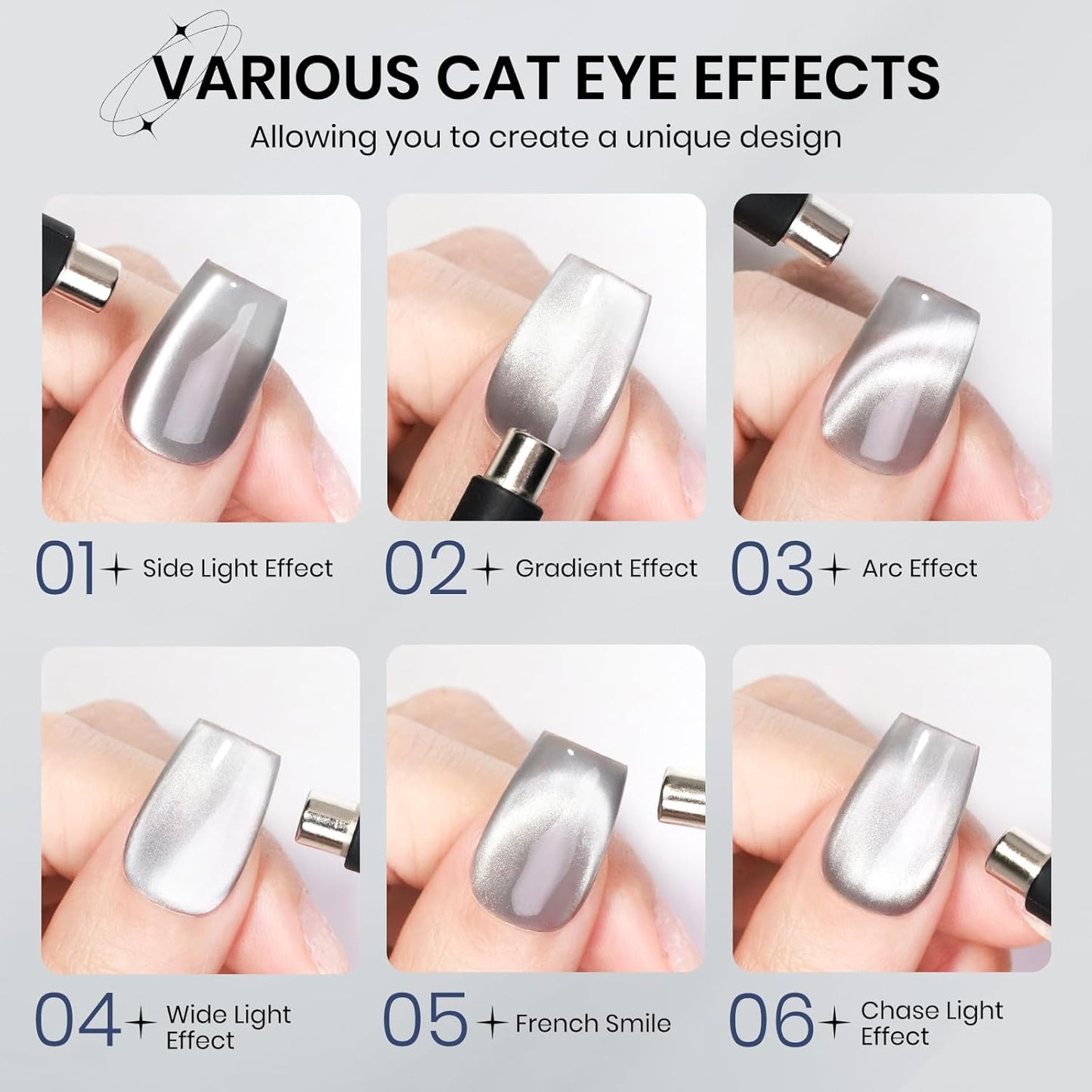 Silver Cat Eye Gel Nail Polish, Glitter Holographic Gel Polish with Magnet Moonlight Jelly Glass Magnetic Gel Polish Soak off U V Gel Salon DIY at Home,15Ml/ 0.5 OZ