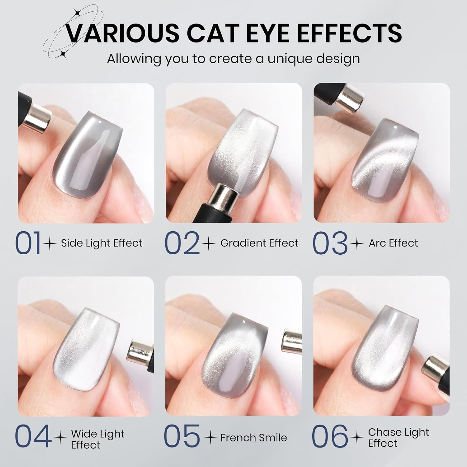 Silver Cat Eye Gel Nail Polish, Glitter Holographic Gel Polish with Magnet Moonlight Jelly Glass Magnetic Gel Polish Soak off U V Gel Salon DIY at Home,15Ml/ 0.5 OZ