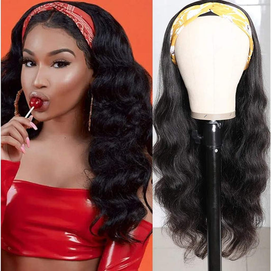 Body Wave Headband Human Hair Wigs None Lace Front Wig for Black Women Body Wave Machine Made Wigs Natural Color 150% Density 18Inch