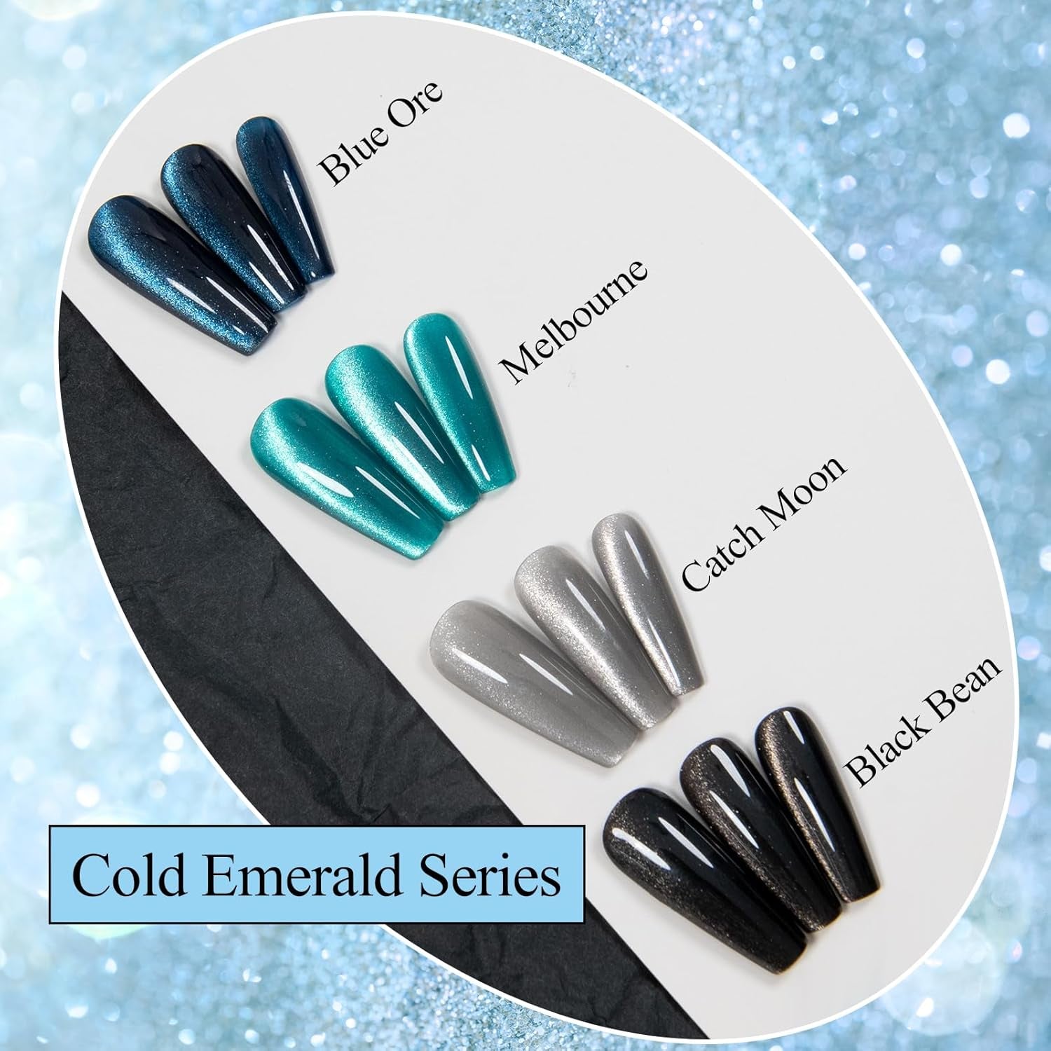 12Ml 4 Colors Cat Eye Nail Polish Gel Kit - Magnetic Silver Black Blue Glitter Gel Polish Cat Eye Gel Nail Polish Soak off Magnetic Varnish