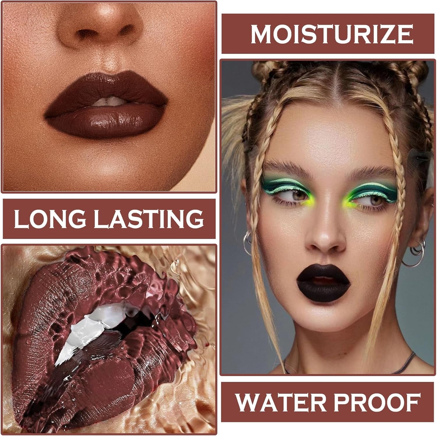 3 in 1 Black Lip Liner Pencil and Lipstick Lipgloss Set Matte Black Lipstick Lip Gloss Kit Long-Lasting Nonstick Cup Smudge Proof Lip Kits with Lip Liner,Highly Pigmented Velvet Goth Makeup (12#Black Magic)