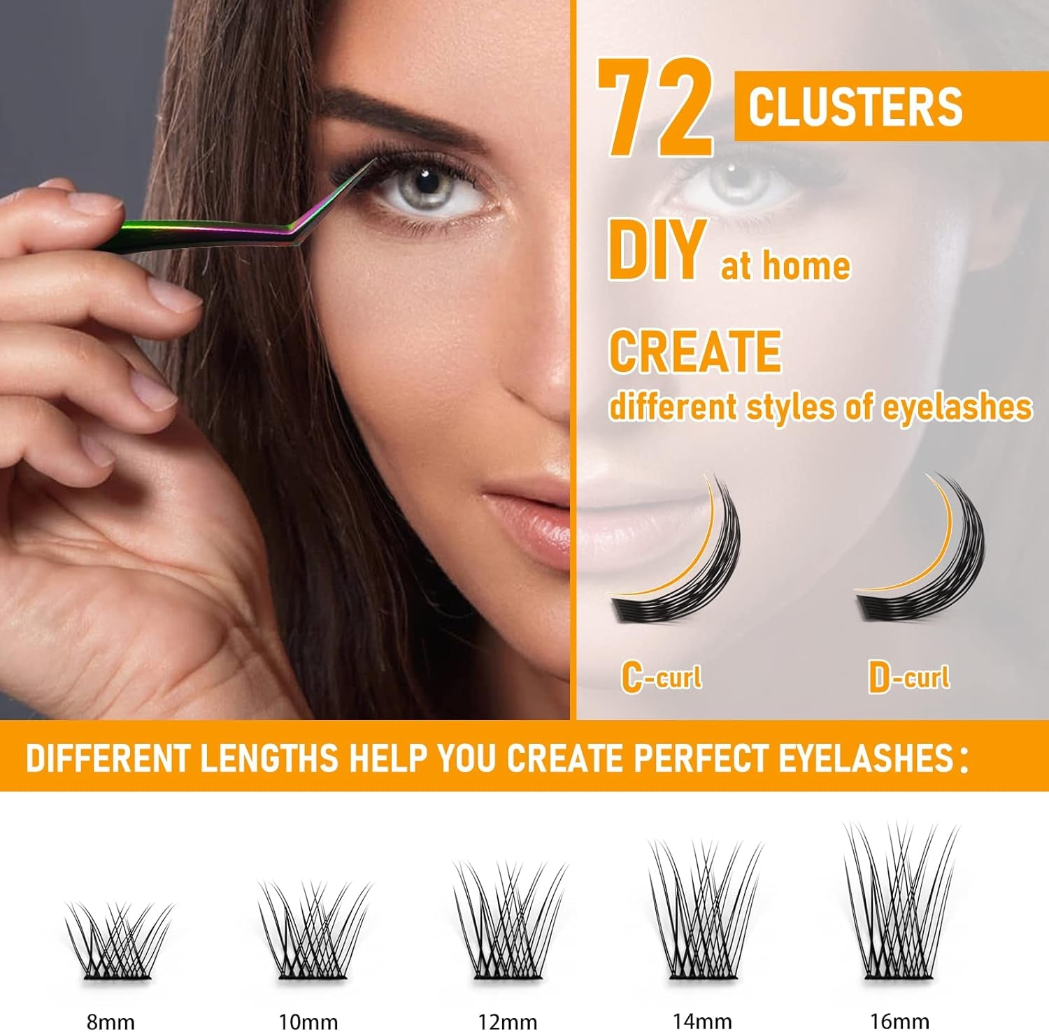 Lash Clusters B01 D Curl 12Mm 72 Clusters Lashes B&Q LASH Eyelash Clusters C D Curl Individual Lashes Volume DIY Lash Extensions at Home (B01,D-12Mm)