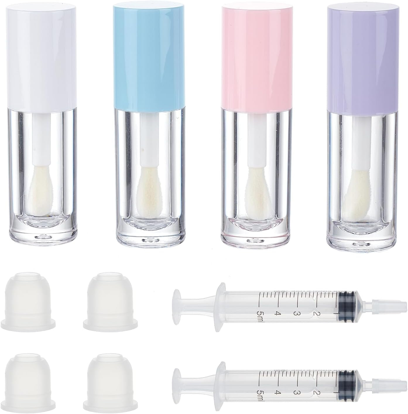 4 PACK Empty Lip Gloss Tubes, 6ML Clear Lip Gloss Containers with Injector, Mini Reusable Lip Balm Tube Dispense Container for DIY Lipgloss Lipstick