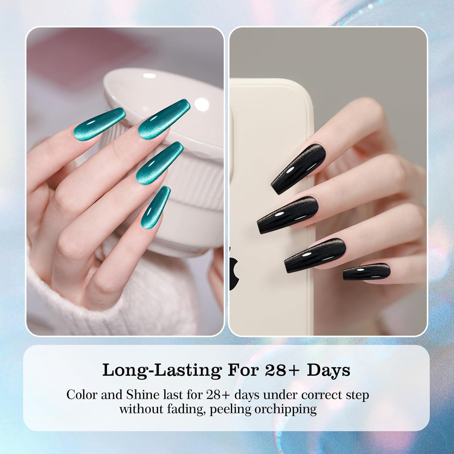 12Ml 4 Colors Cat Eye Nail Polish Gel Kit - Magnetic Silver Black Blue Glitter Gel Polish Cat Eye Gel Nail Polish Soak off Magnetic Varnish