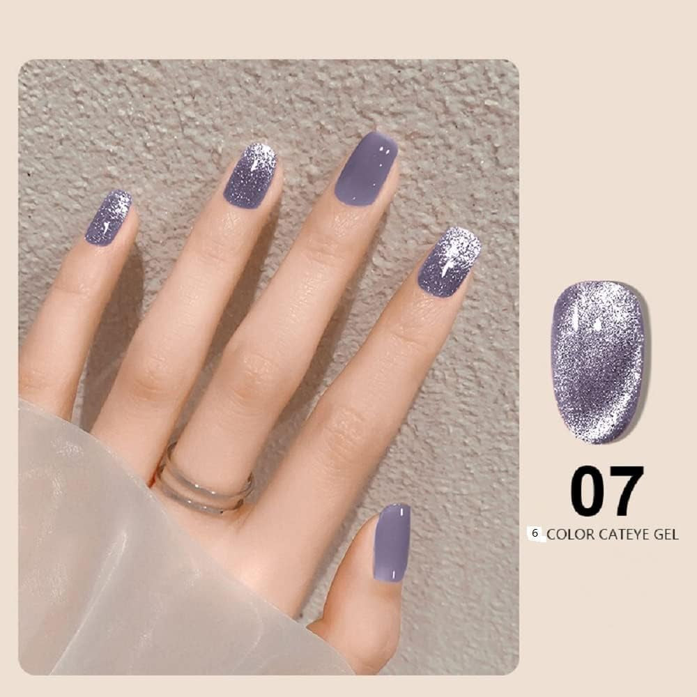 Cat Eye Gel Nail Polish Kits, Magnetic Gel Nail Polish 6 Colors, Reflective Sparkling Super Bright Explosion Diamond Glitter Bungee Soak off UV Broken Diamond Gel Nail Set with Double-Ended Magnet Stick