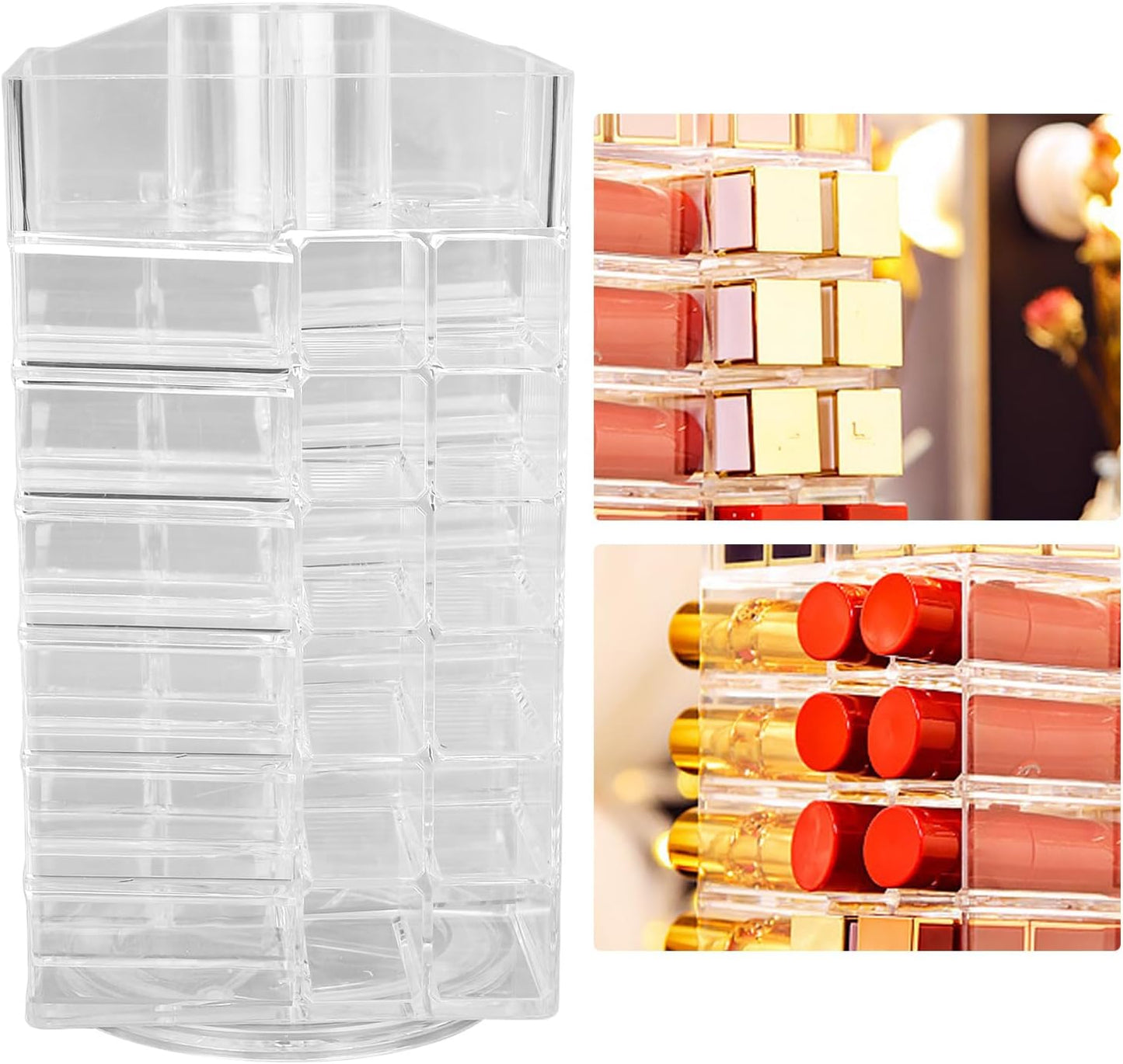 Lipstick Holder, 360 Rotating Cosmetic Lipsticks Tower Lipgloss Storage Display Holder, 53 Slots Lipsticks Organizer Clear Acrylic Cosmetic Display Case