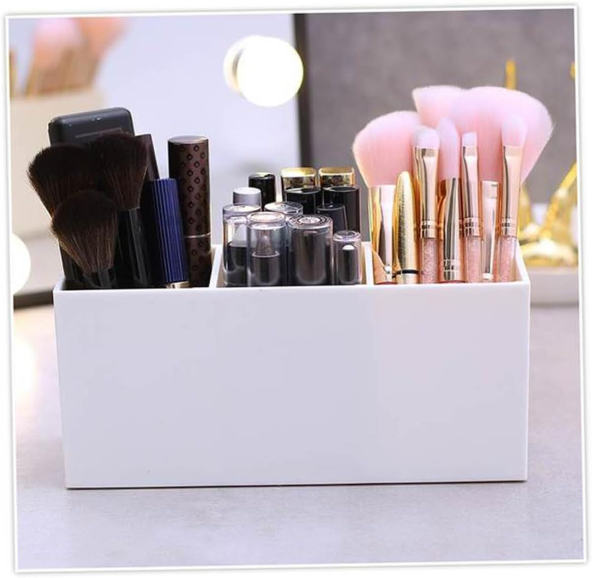 Office Desktop Storage Box Makeup Brush Case 3 Compartments Cosmetics Brush Organizer Sundries