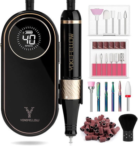 Electric Nail Drill - 40000RPM Nail Drill Machine for Acrylic Nail Kit with Nail Dust Brush for Dip Powder Manicure Pedicure Rechargeable Nail Drill Gift Set for Women