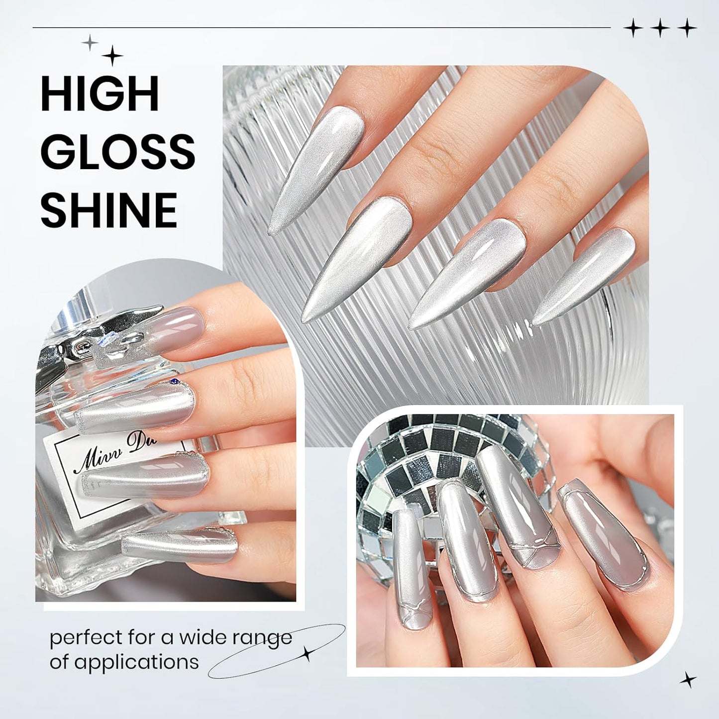 Silver Cat Eye Gel Nail Polish, Glitter Holographic Gel Polish with Magnet Moonlight Jelly Glass Magnetic Gel Polish Soak off U V Gel Salon DIY at Home,15Ml/ 0.5 OZ
