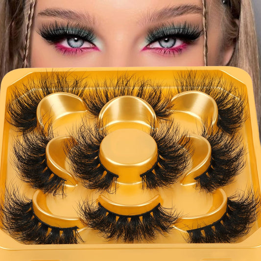 False Eyelashes Fluffy Mink Lashes Natural Look 18Mm Faux Mink Lashes Wispy 5D Volume Long Strip Fake Eyelashes Pack 5 Pairs Multipack